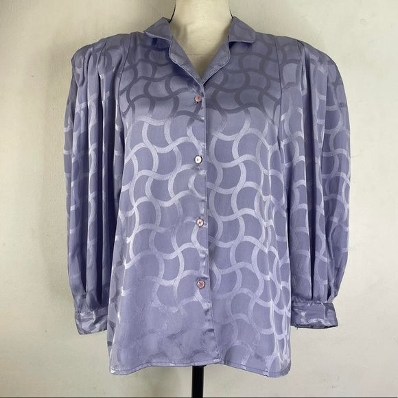 Vintage Blouse 80’s Purple Sateen Long Sleeve Button Down Size 14 - Picture 2 of 3